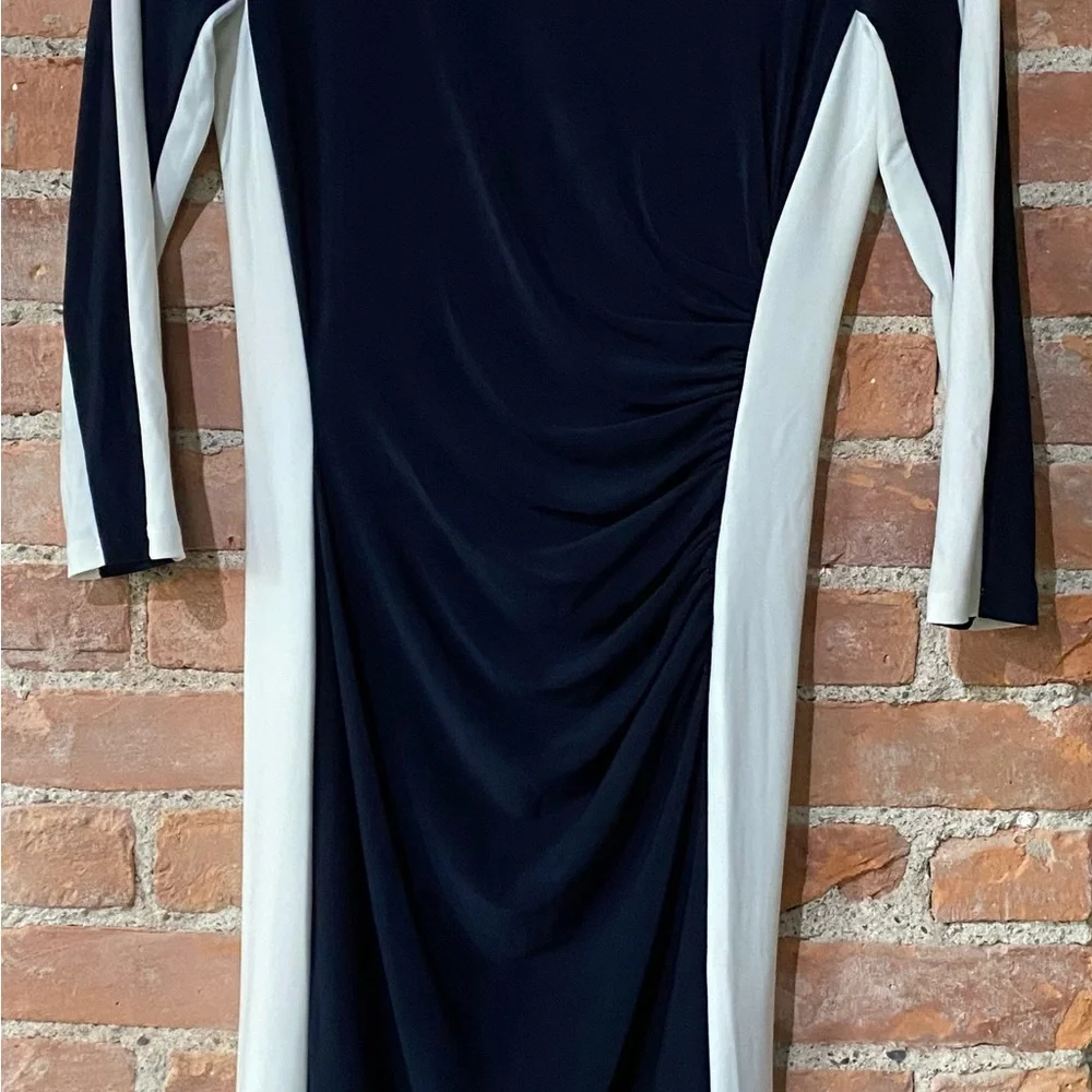 Ralph Lauren Black/White Dress Washable Knit EUC 3/4 Length Sleeves, Gathering - Picture 3 of 4